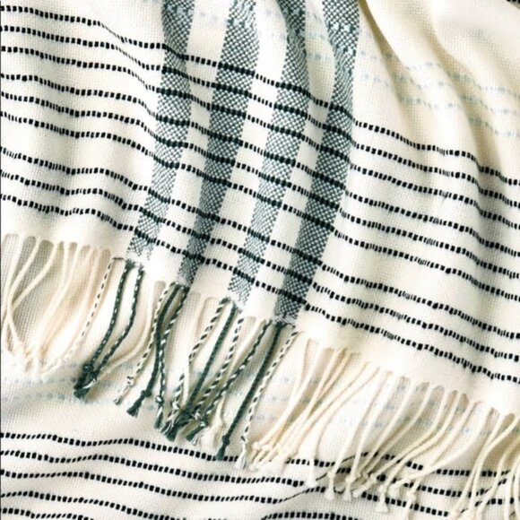 Hearth & Hand Other - Hearth & Hand Green and Cream Plaid Throw Blanket with Tassels
